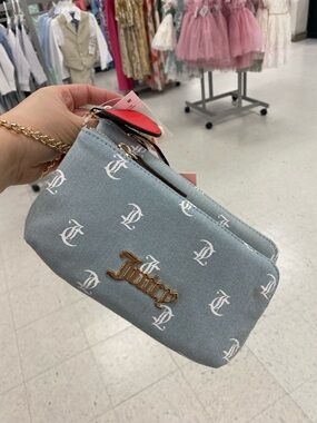 Juicy Couture Light Blue Monogram Double Zip Wristlet with Gold Logo
